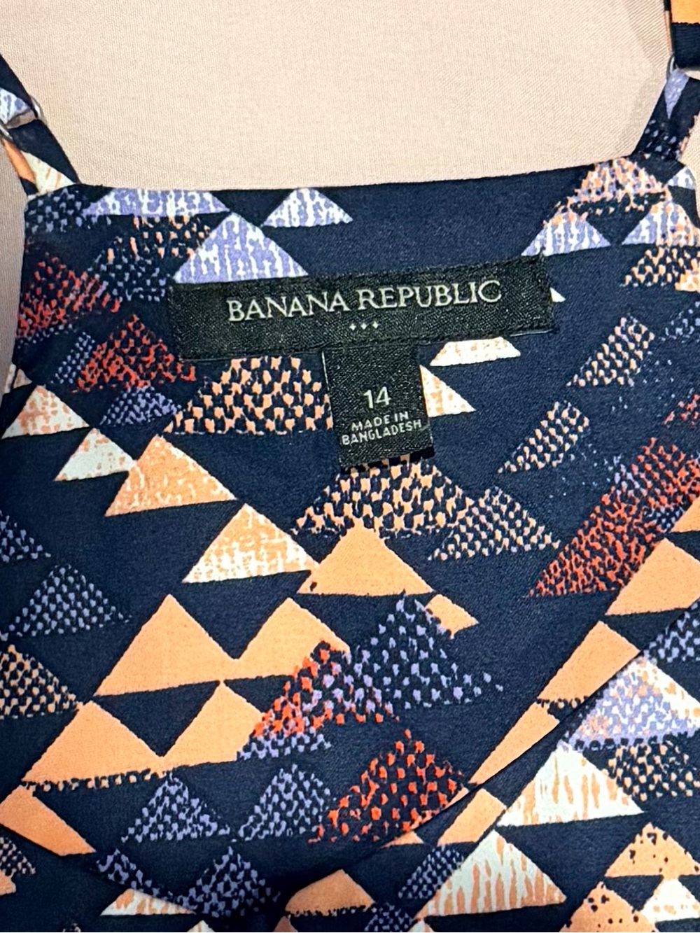 Banana Republic Geometric‎ Triangle Halter Dress Navy/Orange Fit/Flare Size  14 - Picture 2 of 9